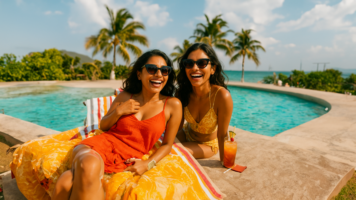 Women wearing beach sunglasses by the sea