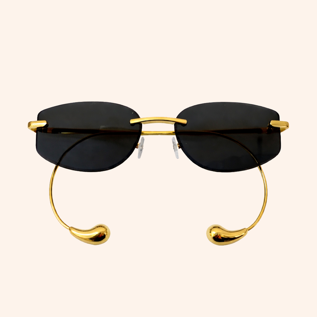 Claire black rimless DripDrops sunglasses with drop earrings for women — Rangrays